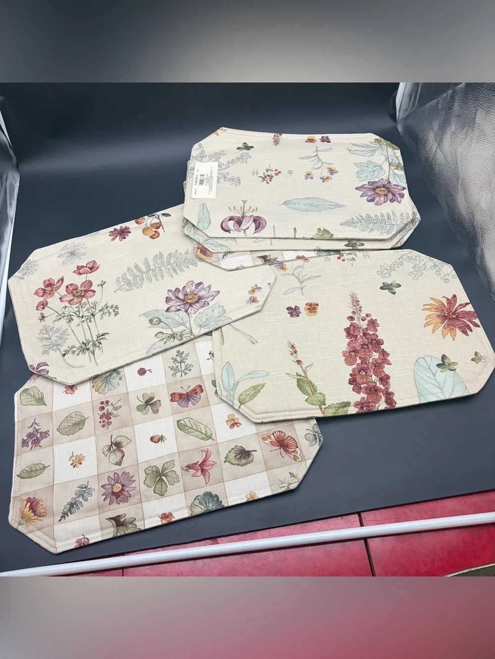 Vintage Waverly Placemats Set Of 6 Floral Botanical Plants Double Sided